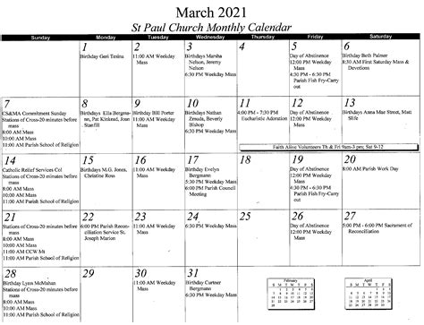 St Paul Calendar